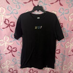 Mens HUF Casual Everyday Solid Black Embroiderd T-Shirt Size Medium